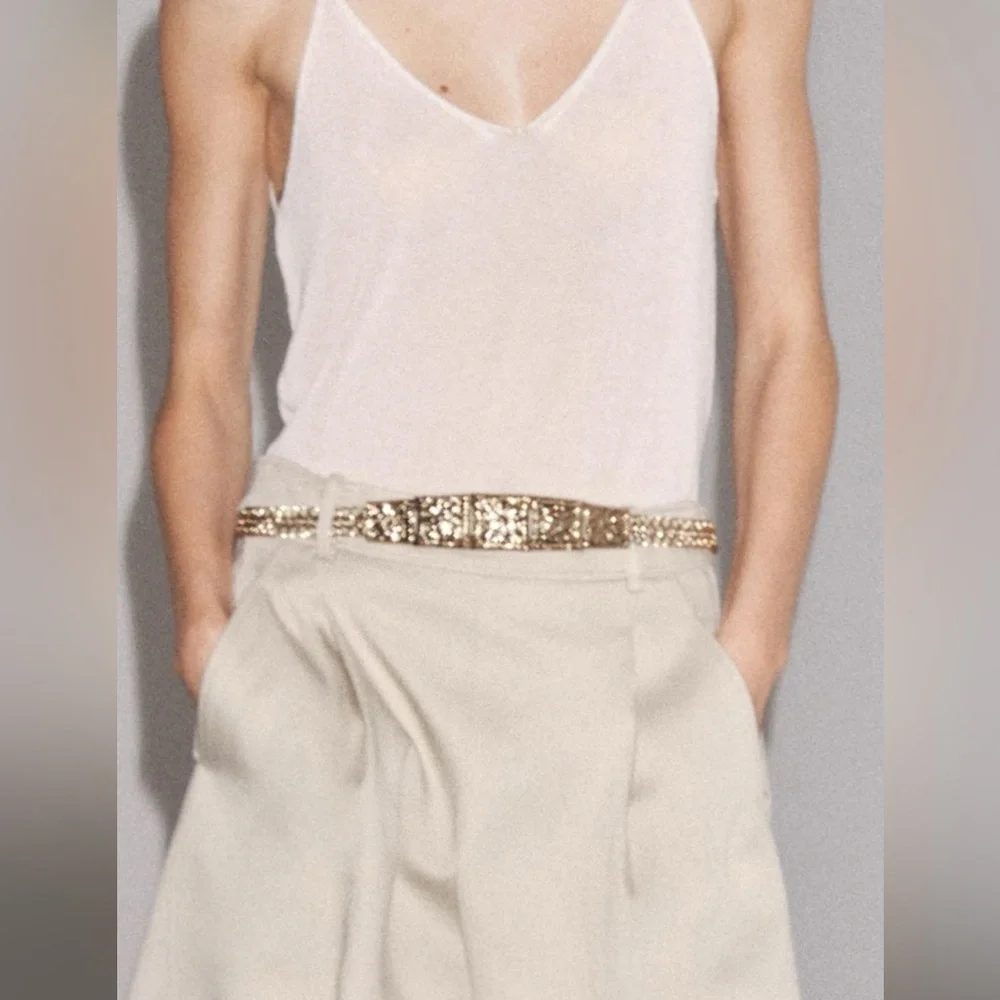 Zara engraved metal piece link belt